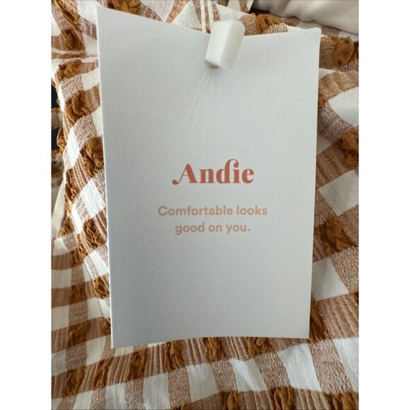 Andie Women's XL Amor Swim Top Textured Sparrow Caramel Gingham Plaid NWT - Picture 13 of 16